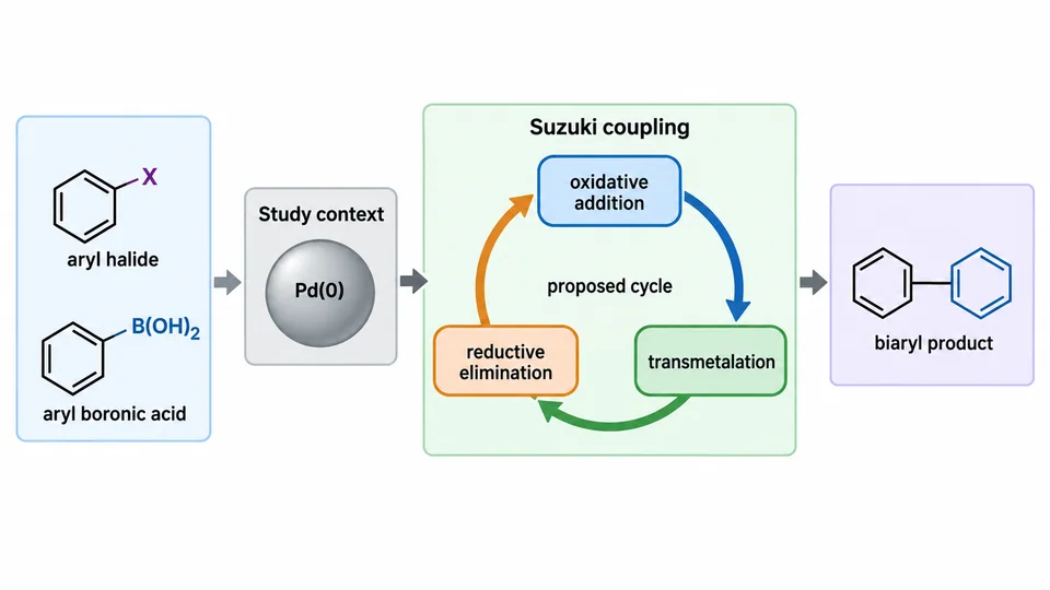 Research-inspired graphical abstract of the palladium-catalyzed Suzuki coupling cycle.