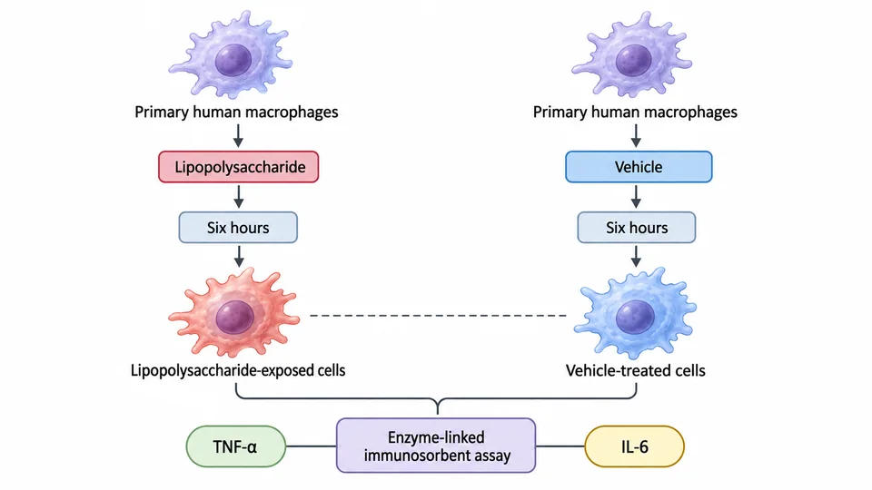 Research-inspired comparison of cytokine secretion in LPS-exposed and control macrophages.