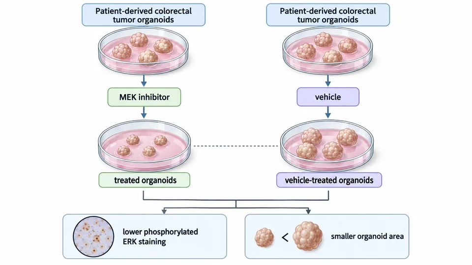 Research-inspired comparison of MEK-inhibitor and vehicle-treated colorectal tumor organoids.