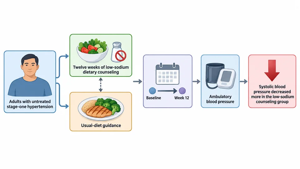 Research-inspired participant-flow abstract for a low-sodium counseling study.